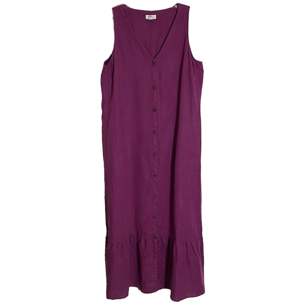 J Jill Love Linen Maxi Dress Womens Large Purple Tiered Peplum Lagenlook Coastal
